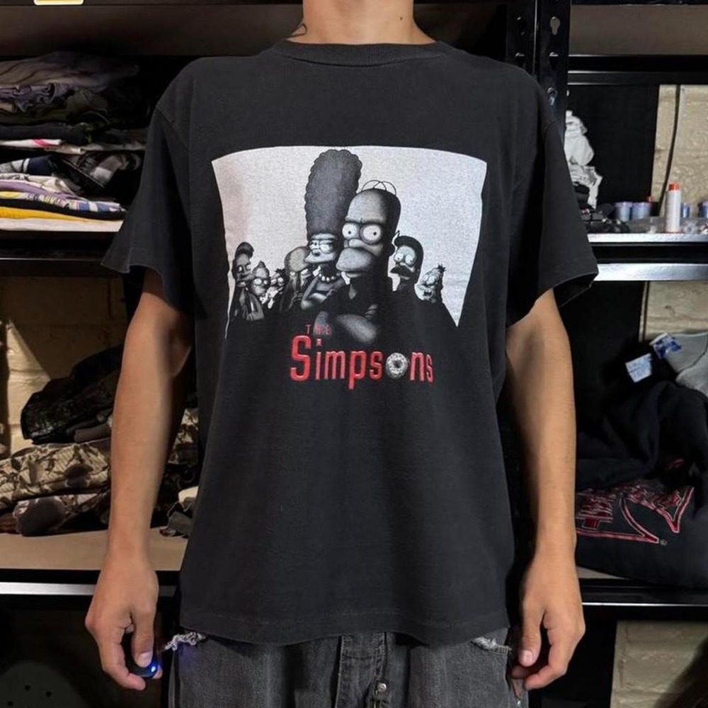 VTG 90s SINGLE STITCH The Simpson Supranos Logo Flip Black Graphic Tee - Small